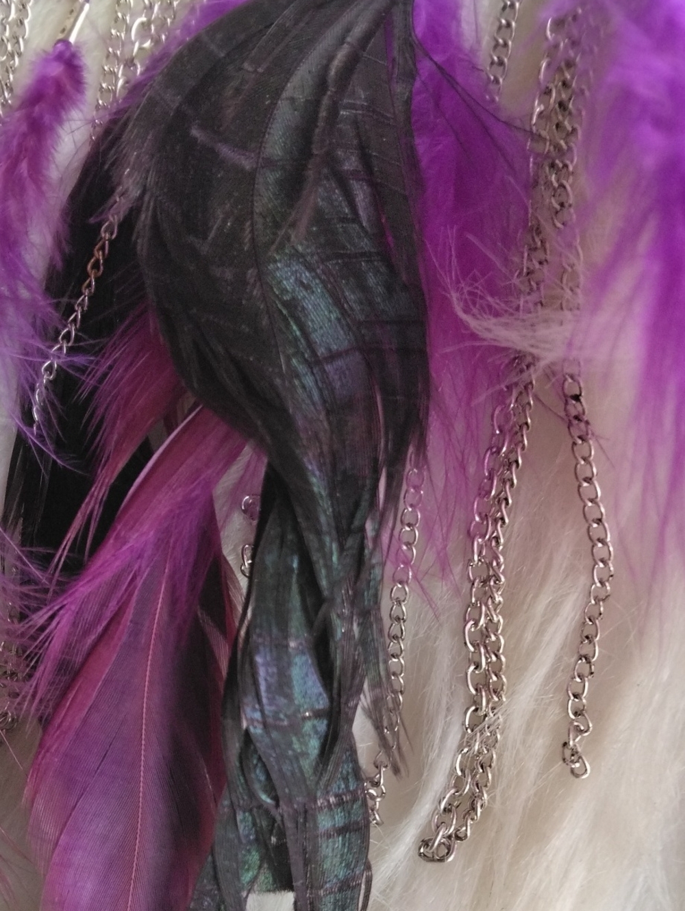 Boho Silver and Purple Feather Drop Earrings - Unbranded - Picture 2 of 5
